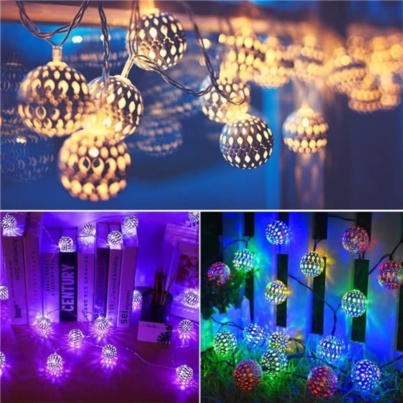 16Colors Changing Globe String Lights for Diwali Decor,13ft 40Silver Metal Balls - Picture 2 of 6